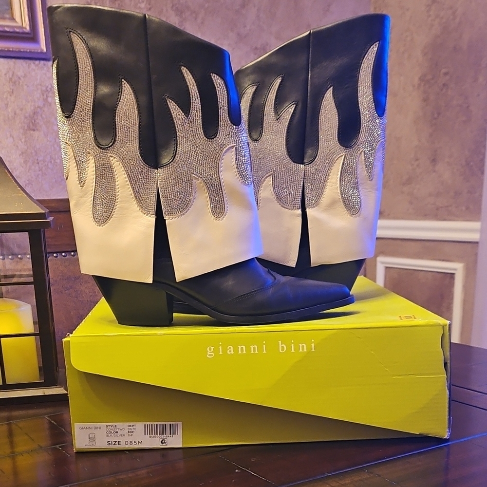 Gianni Bini Black and White Flame Boots